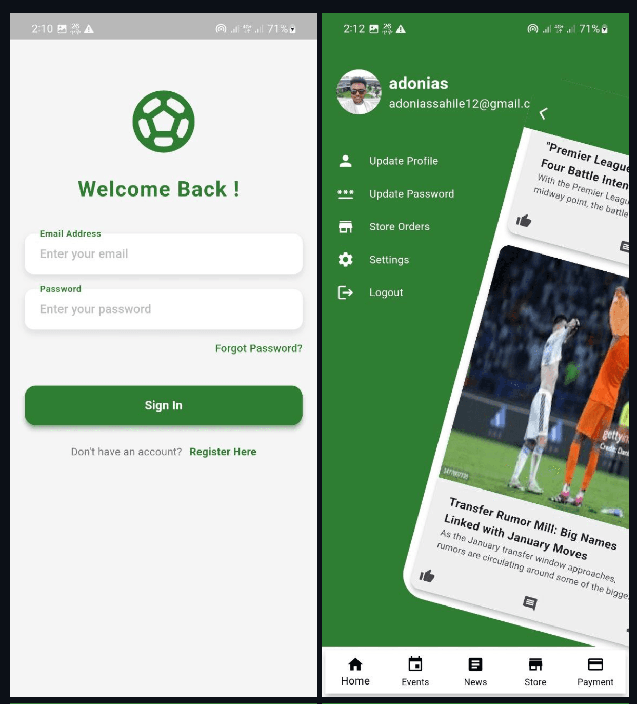 Flutter Football Management App